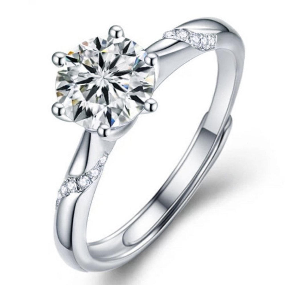 Certified 2ct. T.W. Moissanite Diamond Solitaire Ring New D